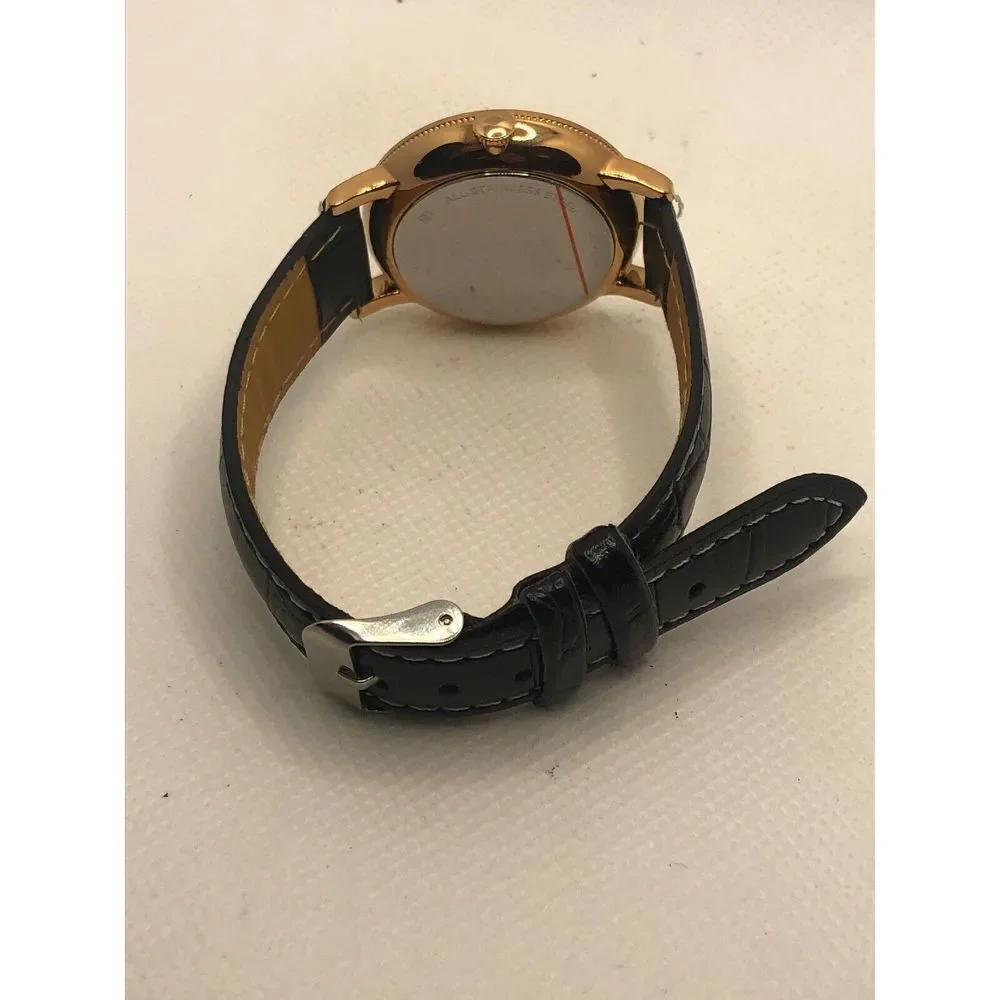 Fossil ES4365 Womens Black Leather Analog Rose Gold Dial Quartz Wrist Watch KS18